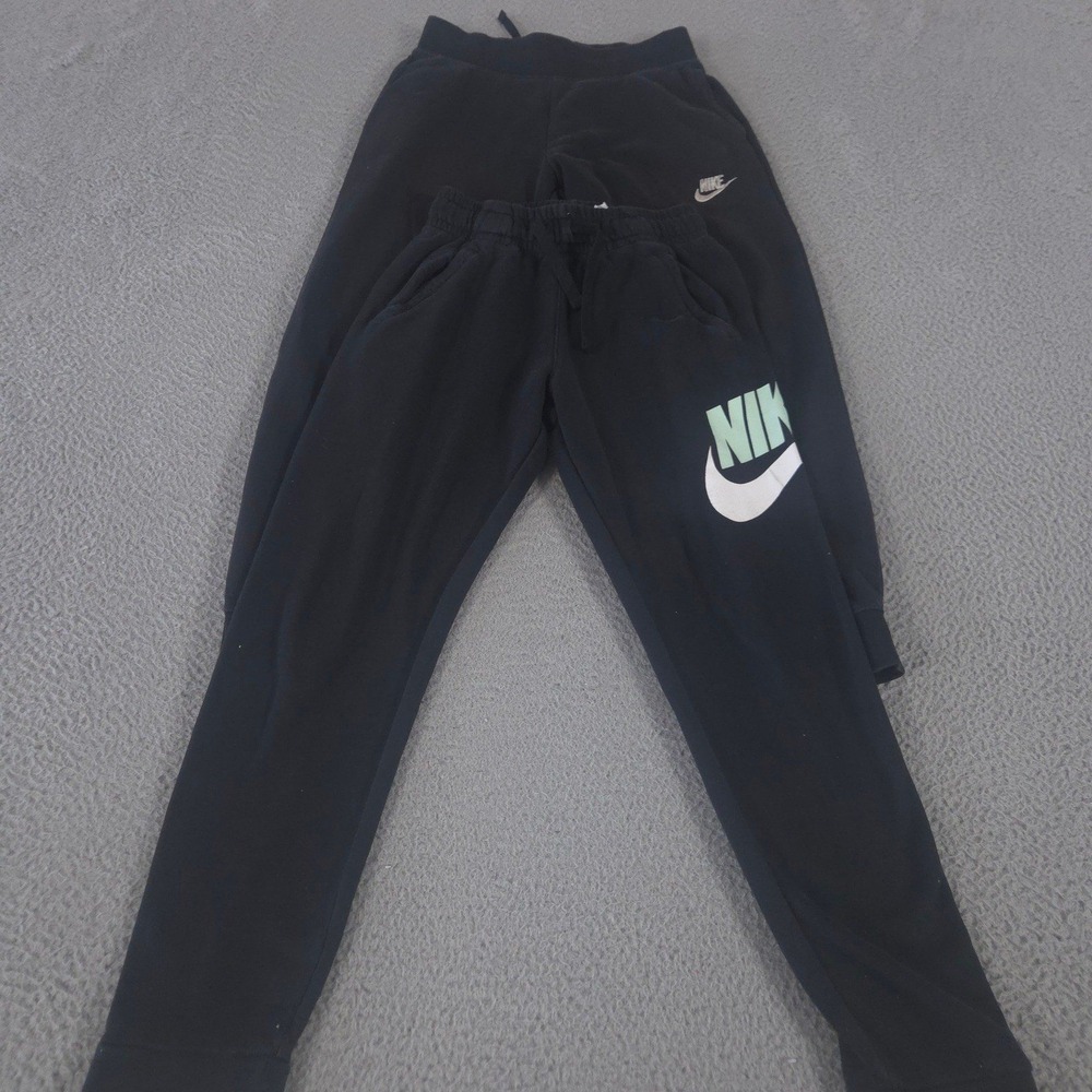 LOT OF 2 Nike Sweatpants Kids M Black Tapered Jogger Fleece Logo Graphic Pants